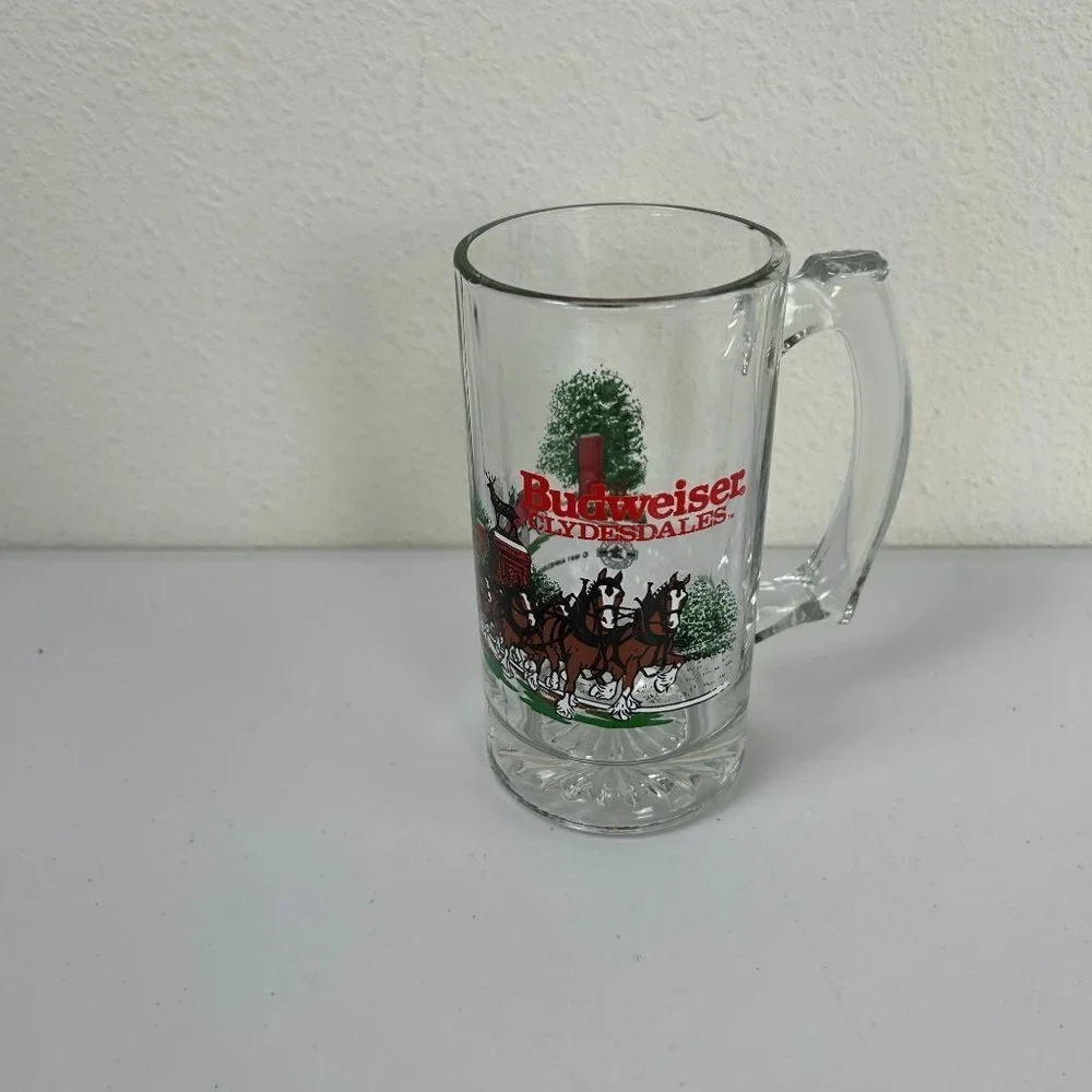 Budweiser Beer Stein‎ Mug Vintage Glass Clydesdales Horses Christmas 1991